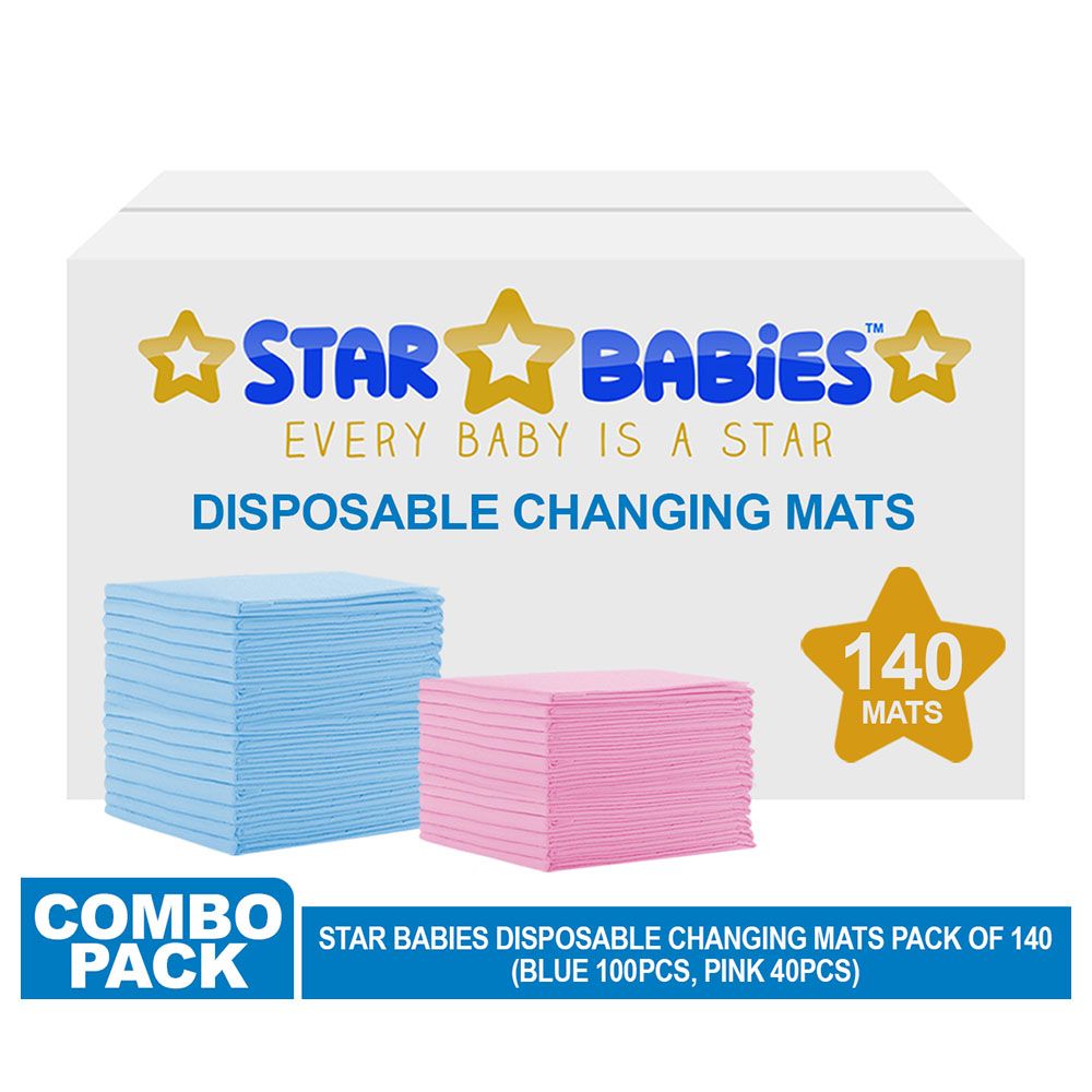 Star Babies - Disposable Changing mats (45x60cm) Large, Pack of 140 - Blue/Pink