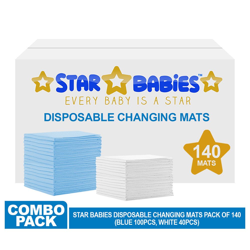 Star Babies - Disposable Changing mats (45x60cm) Large, Pack of 140 - Blue/White