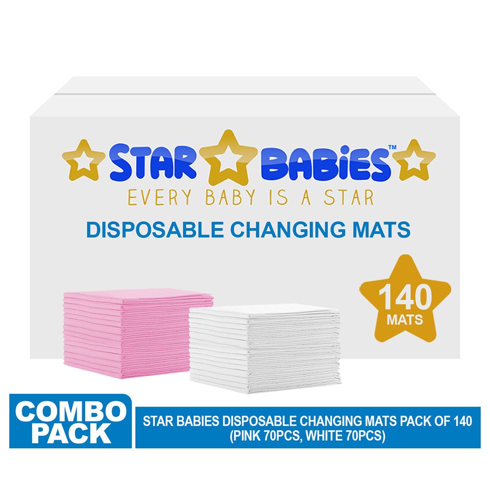 Star Babies - Disposable Changing mats (45x60cm) Large, Pack of 140 - Pink/White