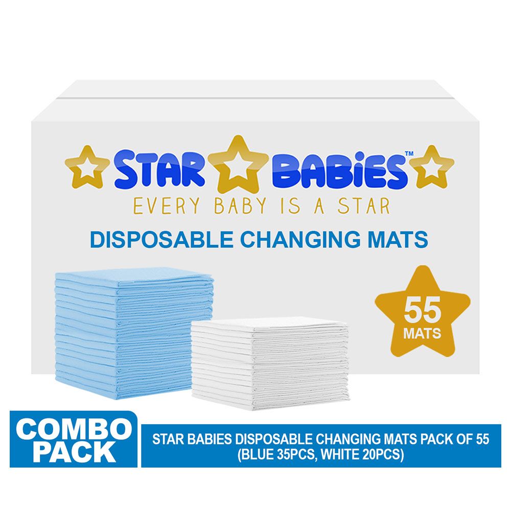 Star Babies - Disposable Changing mats (45x60cm) Large, Pack of 55 - Blue/White