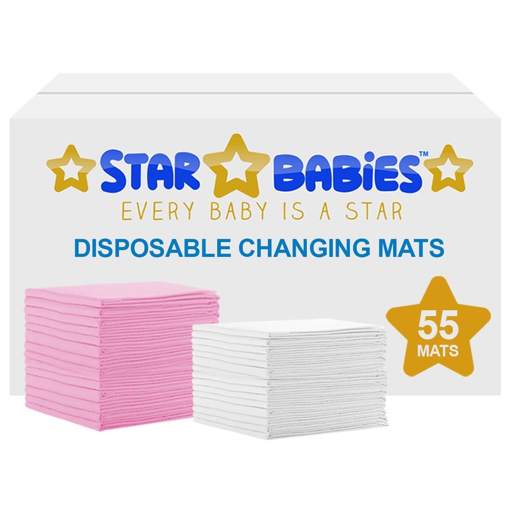 Star Babies - Disposable Changing mats (45x60cm) Large, Pack of 55 - Assorted