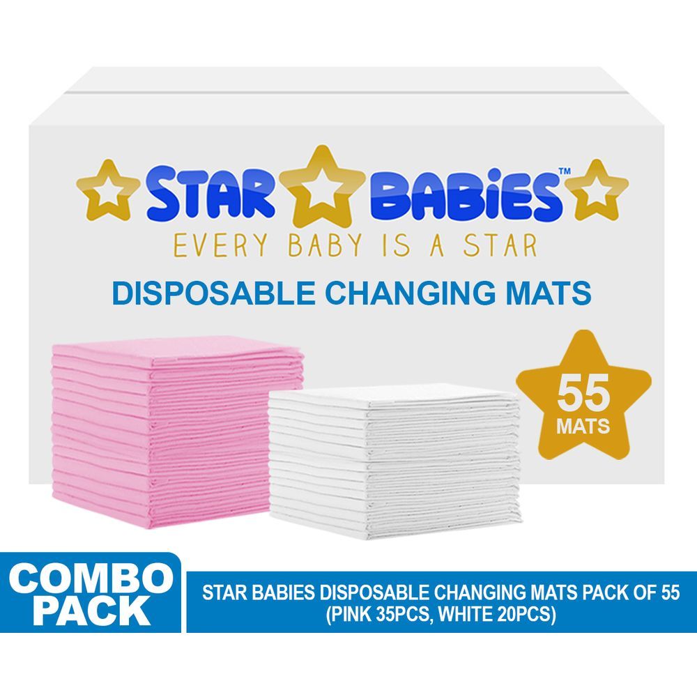 Star Babies - Disposable Changing mats (45x60cm) Large, Pack of 55 - Assorted