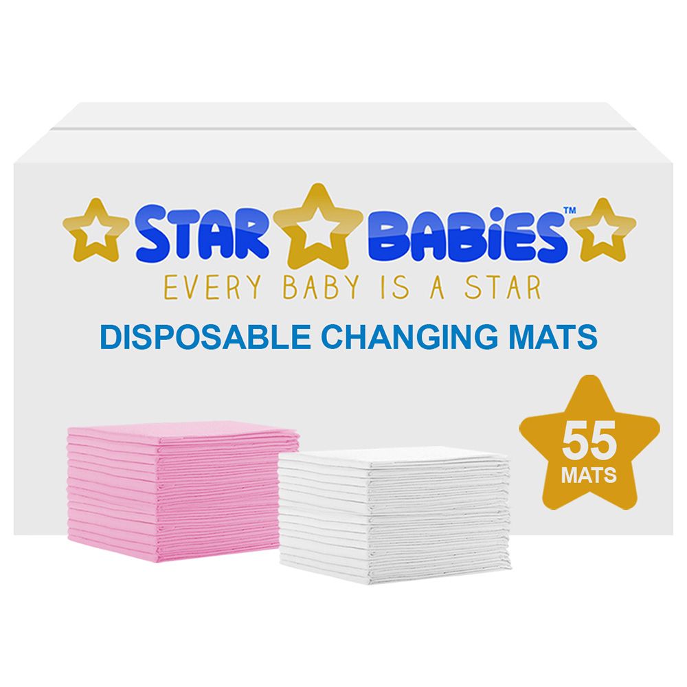 Star Babies - Disposable Changing mats (45x60cm) Large, Pack of 55 - White/Pink