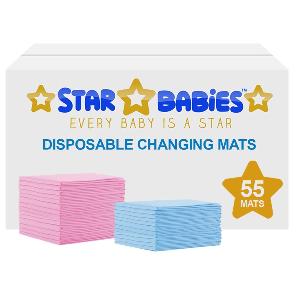 Star Babies - Disposable Changing mats (45x60cm) Large, Pack of 55 - Assorted