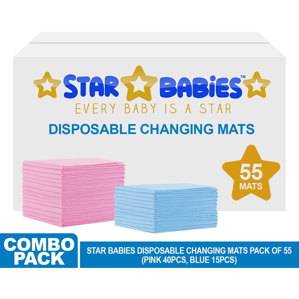 Star Babies - Disposable Changing mats (45x60cm) Large, Pack of 55 - Assorted