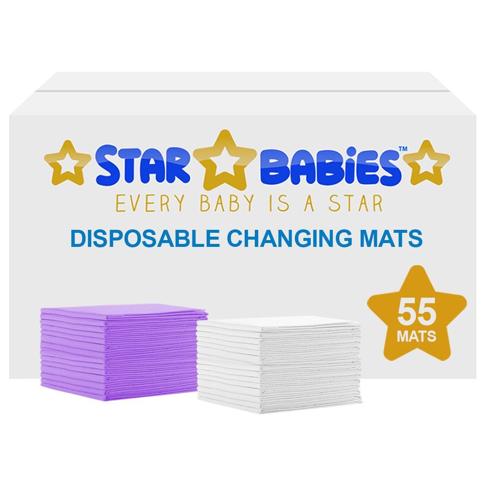 Star Babies - Disposable Changing mats (45x60cm) Large, Pack of 55 - Assorted