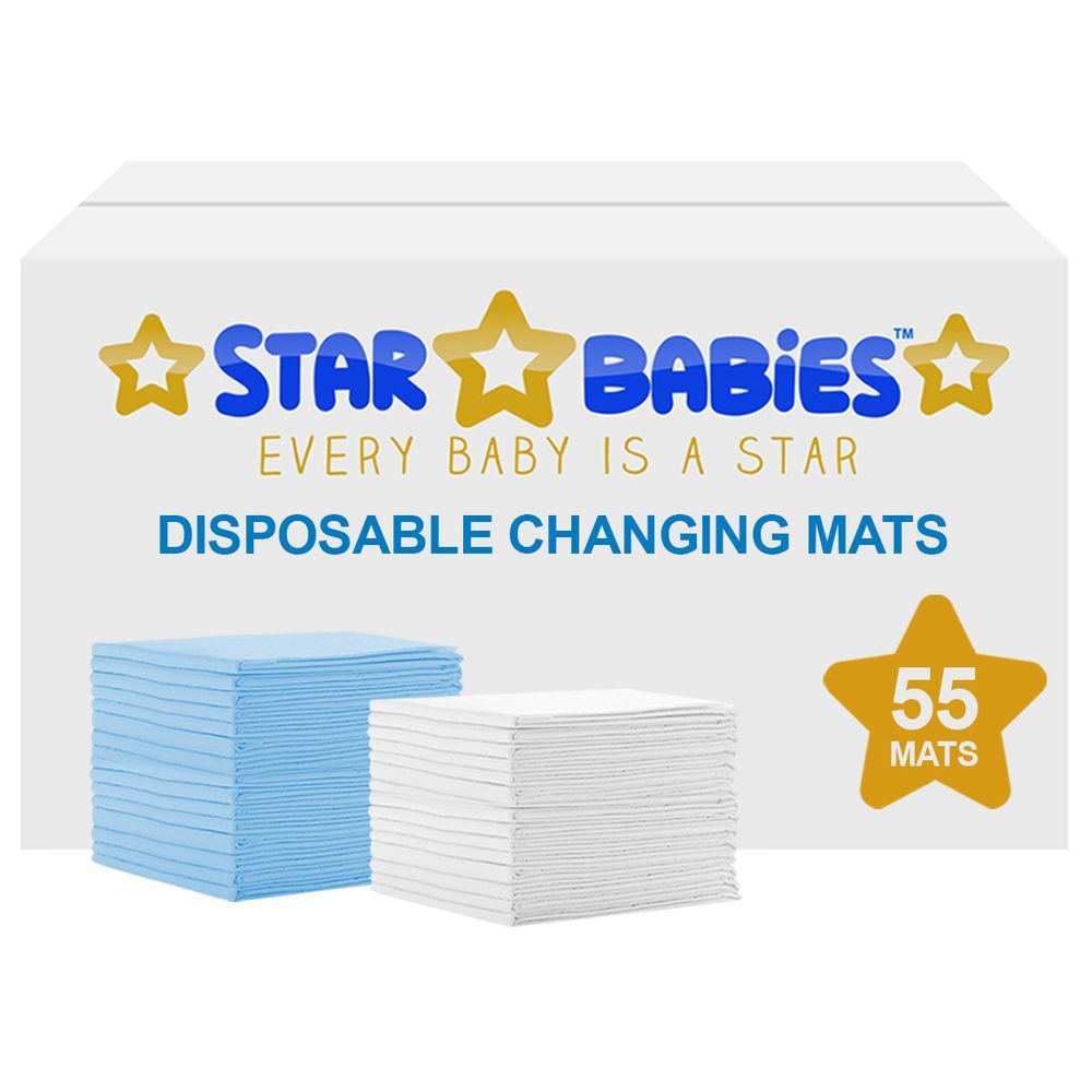 Star Babies - Disposable Changing mats (45x60cm) Large, Pack of 55 - Assorted