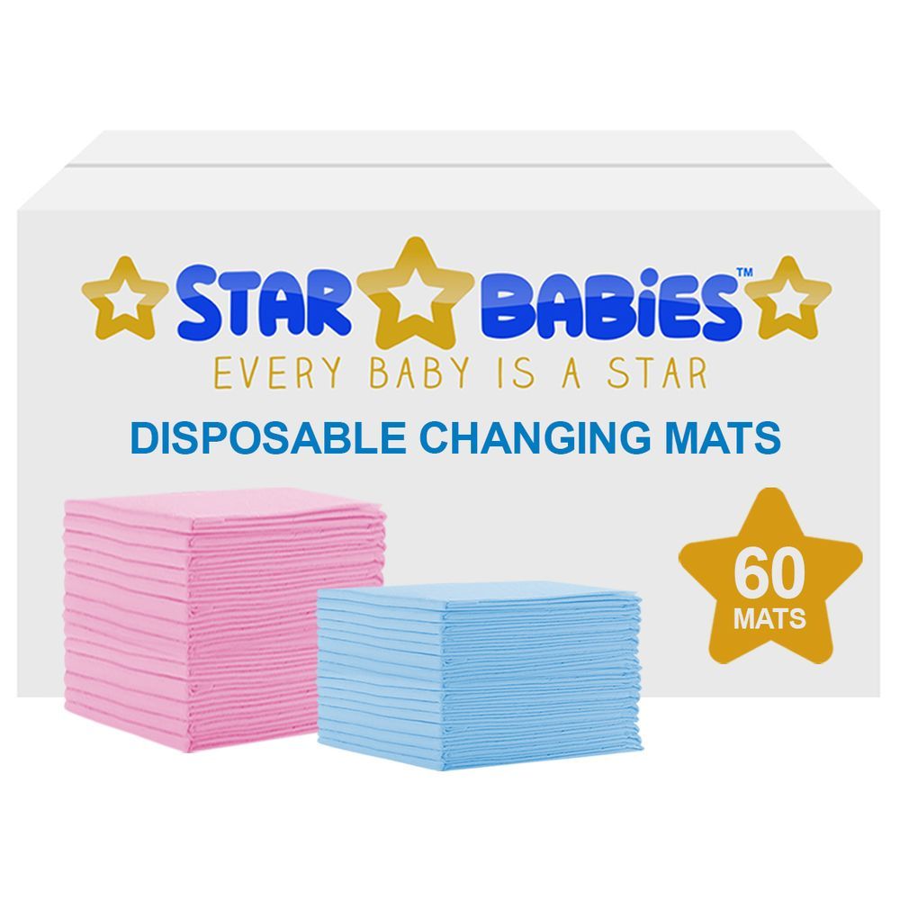 Star Babies - Disposable Changing mats (45x60cm) Large, - Pack of 60 - Assorted