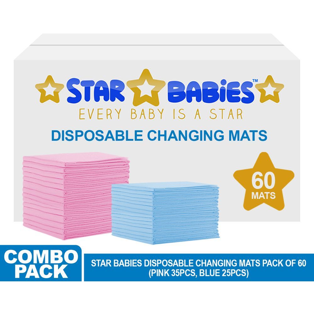 Star Babies - Disposable Changing mats (45x60cm) Large, - Pack of 60 - Assorted