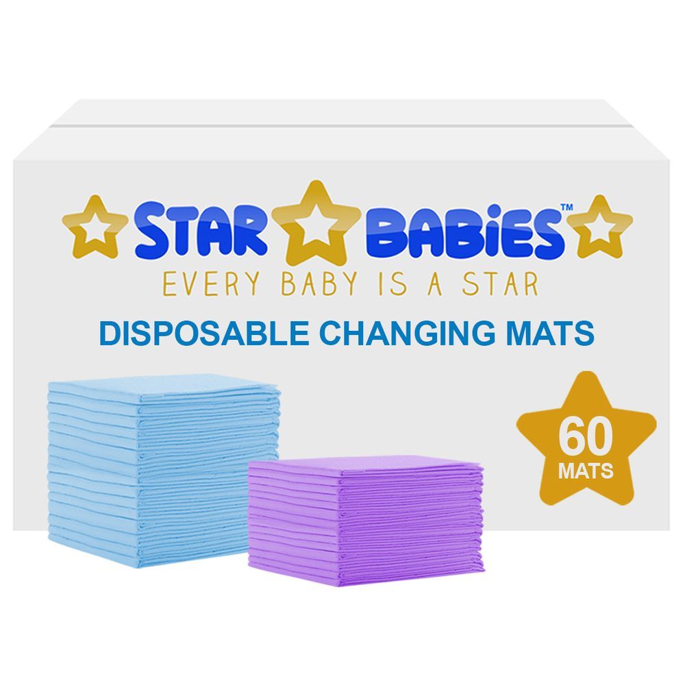 Star Babies - Disposable Changing mats (45x60cm) Large, - Pack of 60 - Assorted