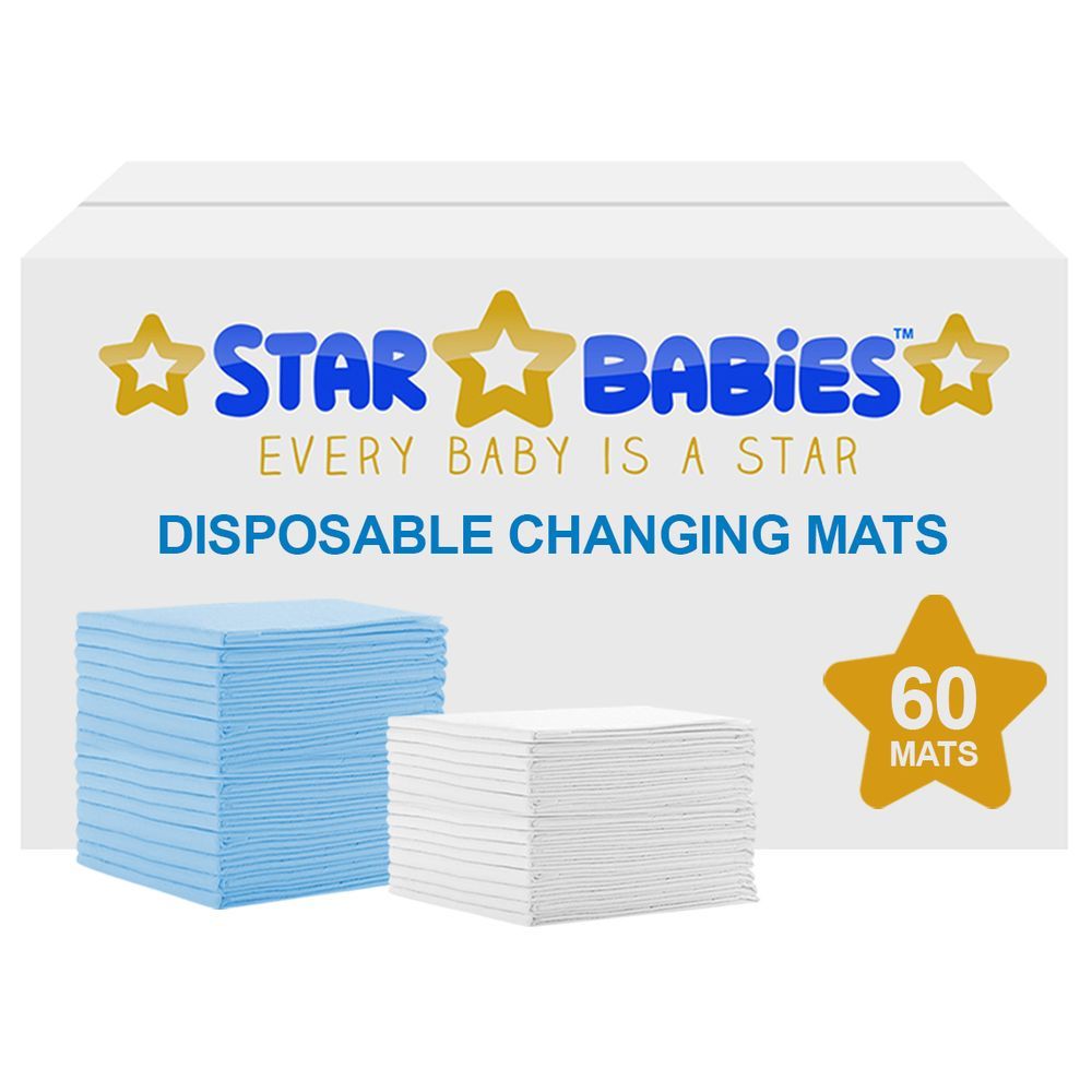 Star Babies - Disposable Changing mats (45x60cm) Large, - Pack of 60 - Assorted