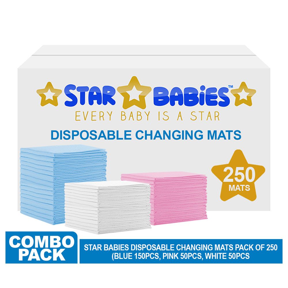 Star Babies - Disposable Changing mats (45x60cm) Large, Pack of 250 - Blue/Pink/White