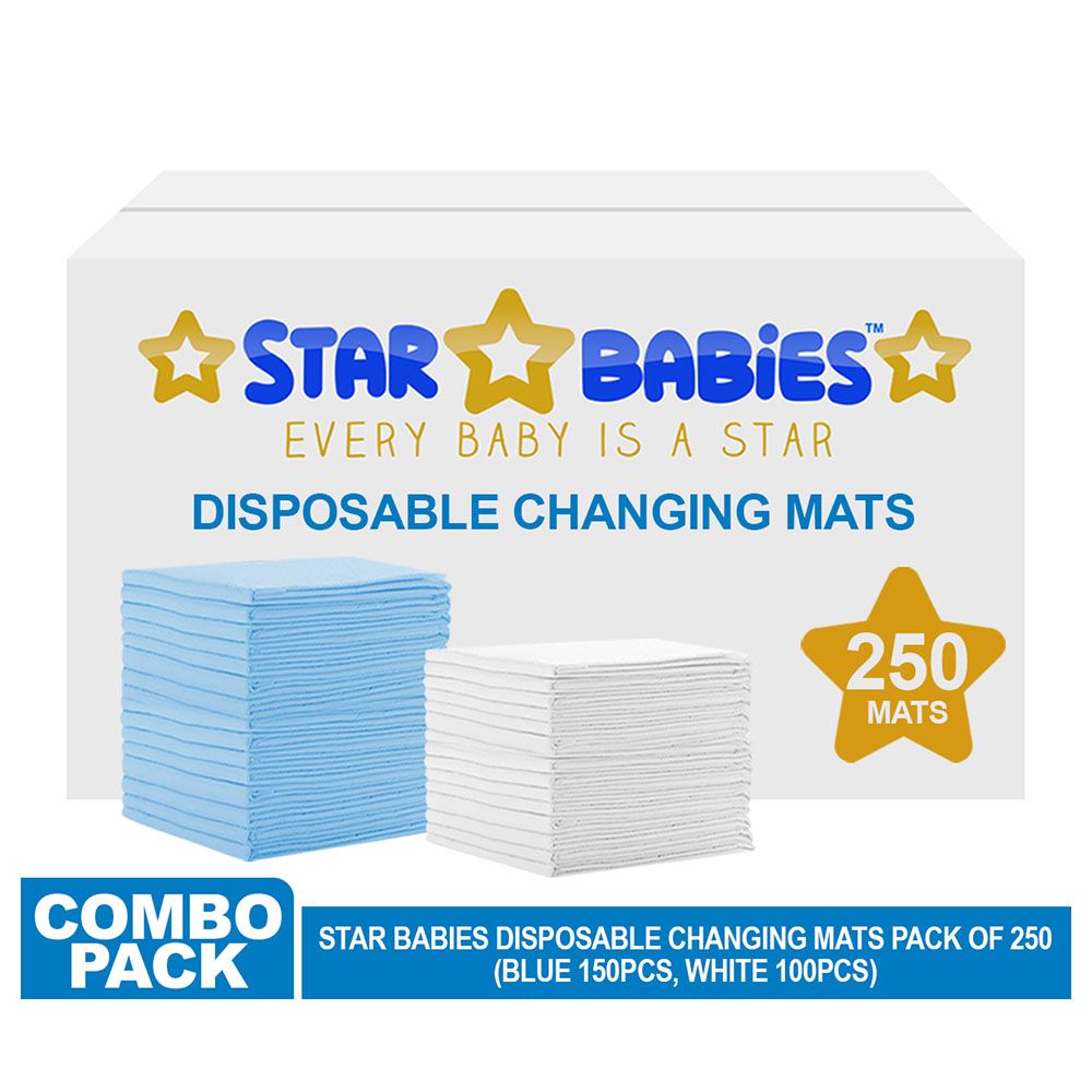 Star Babies - Disposable Changing mats (45x60cm) Large, Pack of 250 - Blue/White