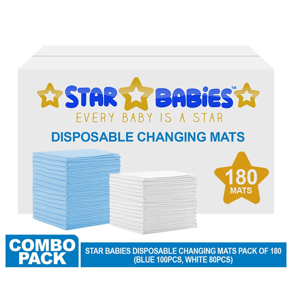 Star Babies - Disposable Changing mats (45x60cm) Large 180 pcs - Blue/White