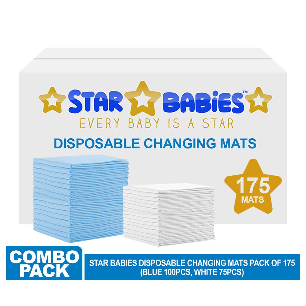 Star Babies - Disposable Changing mats (45x60cm) Large, Pack of 175 - Blue/White