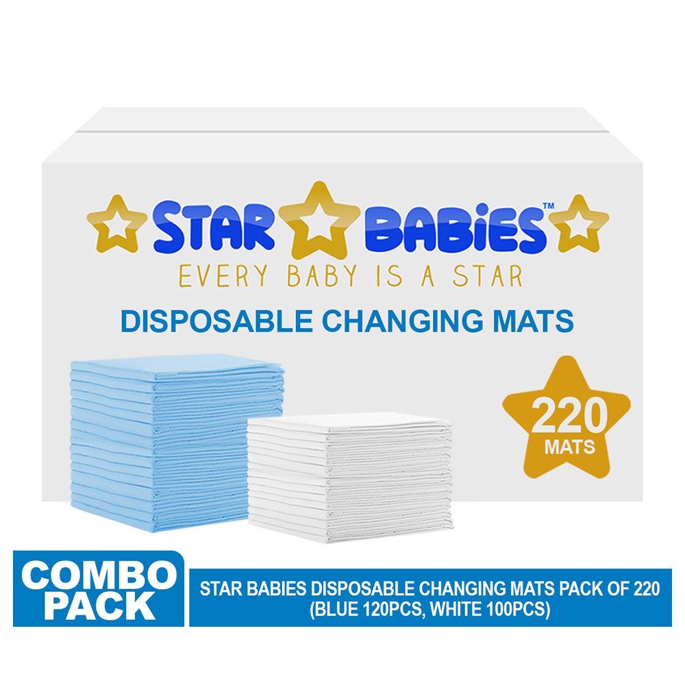 Star Babies - Disposable Changing mats (45x60cm) Large, Pack of 220 - Blue/White