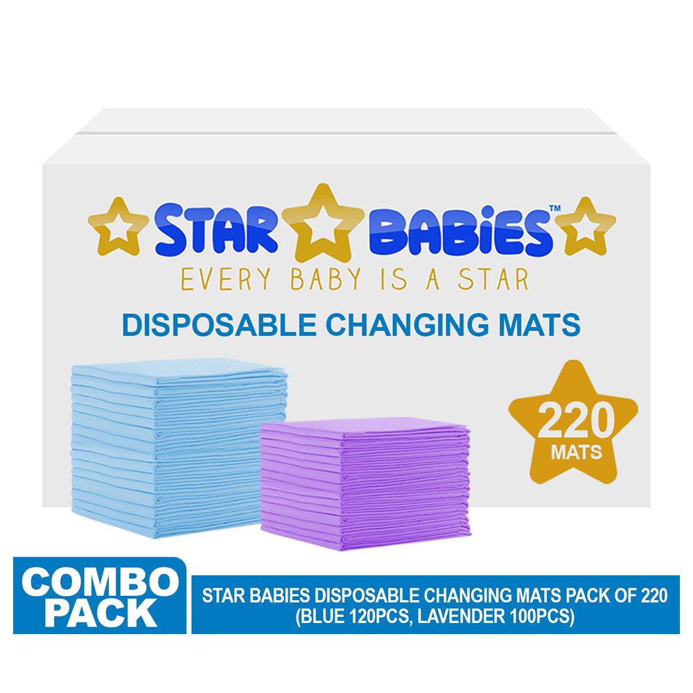 Star Babies - Disposable Changing mats (45x60cm) Large, Pack of 220 - Blue/Lavender