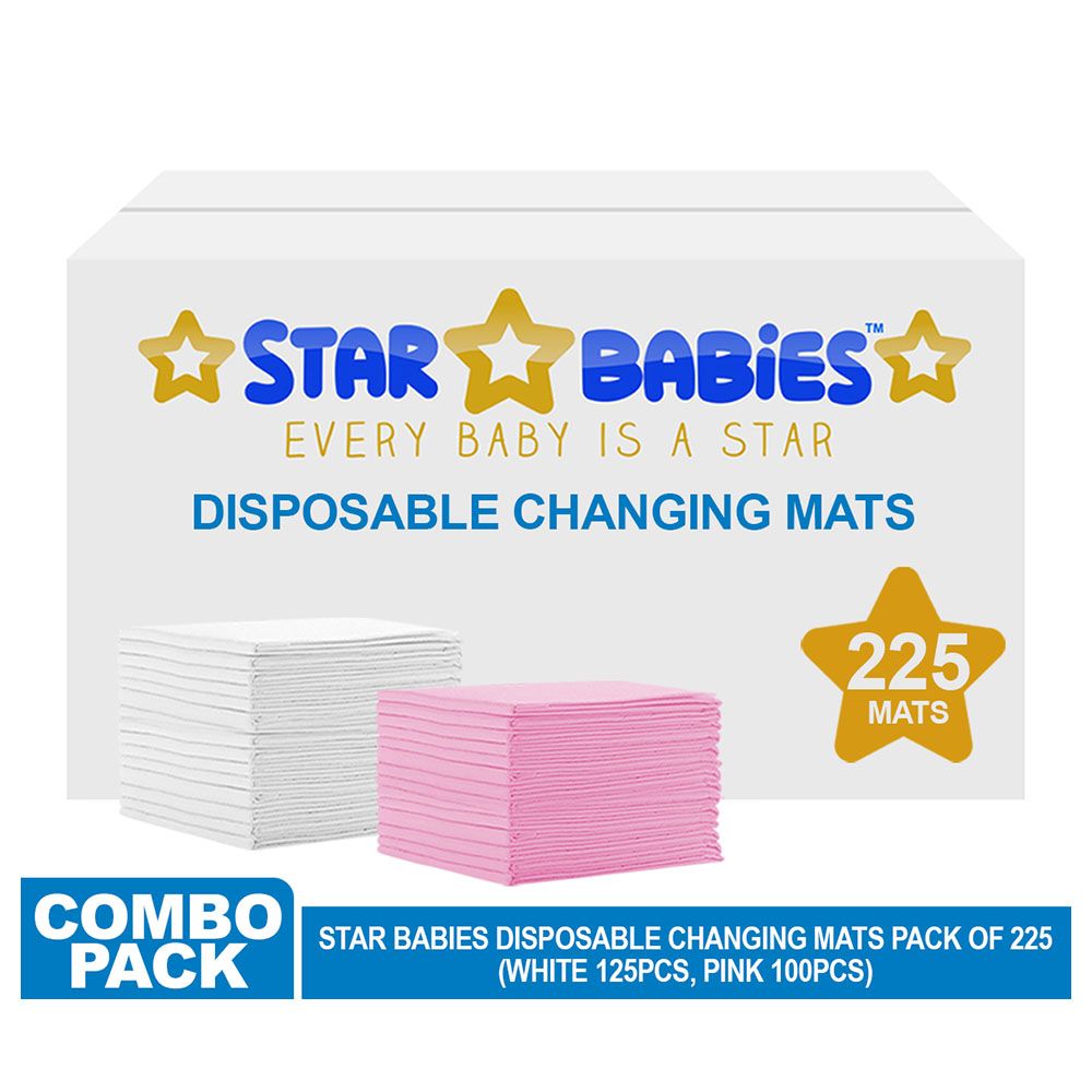 Star Babies - Disposable Changing mats (45x60cm) Large, Pack of 225 - White/Pink