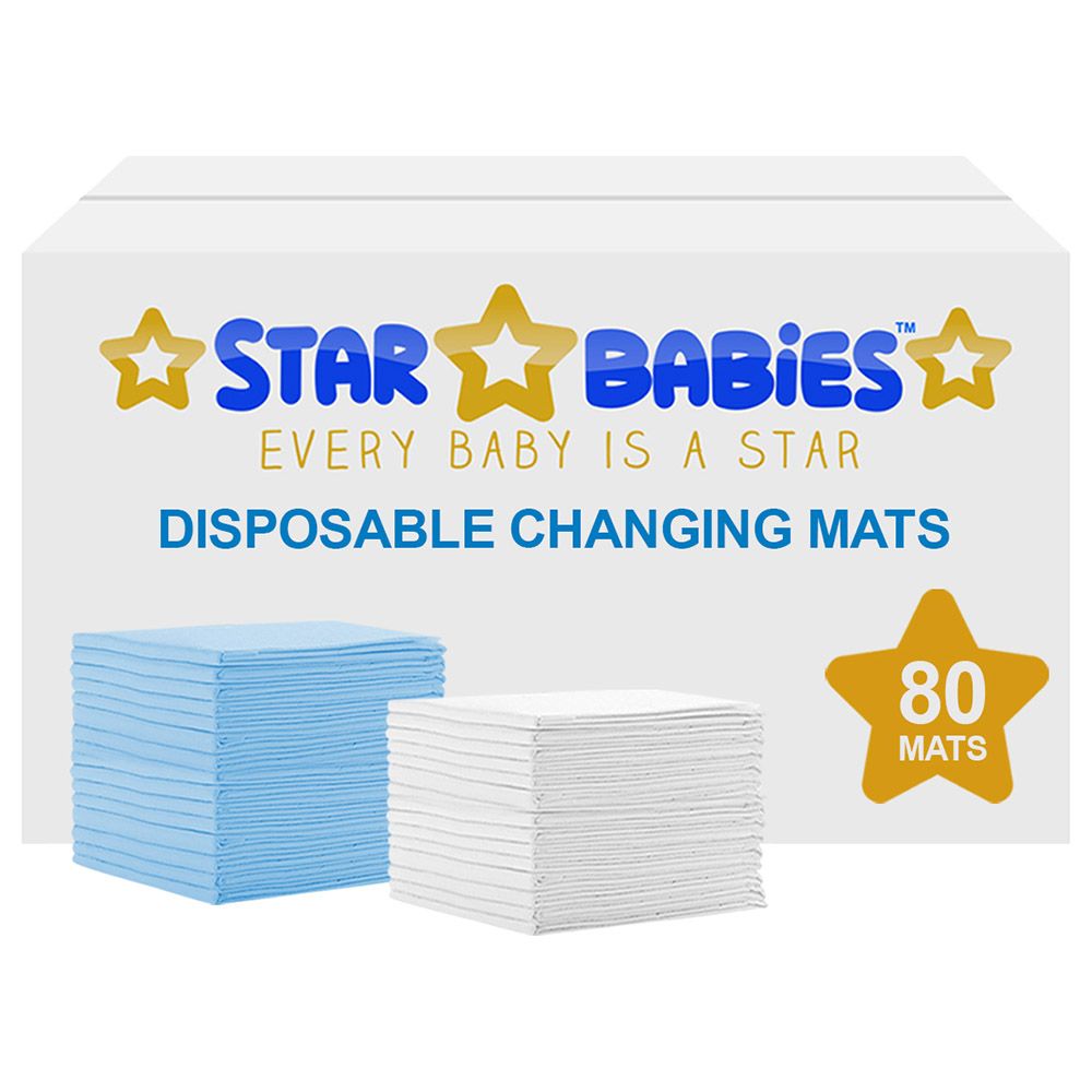 Star Babies - Disposable Changing mats (45x60cm) Large, Pack of 80 - Blue/White