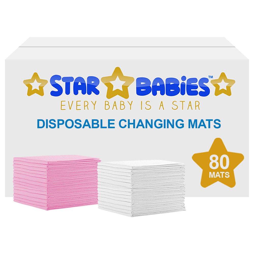 Star Babies - Disposable Changing mats (45x60cm) Large, Pack of 80 - Pink/White