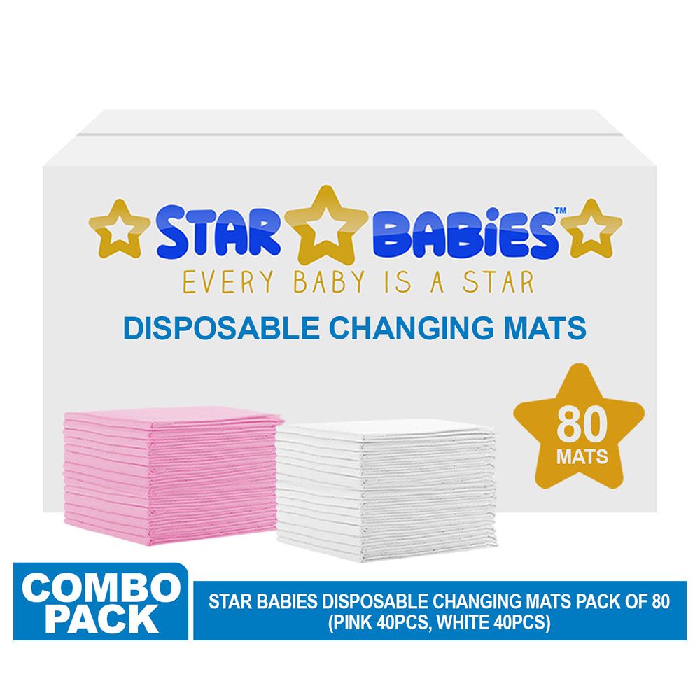 Star Babies - Disposable Changing mats (45x60cm) Large, Pack of 80 - Pink/White