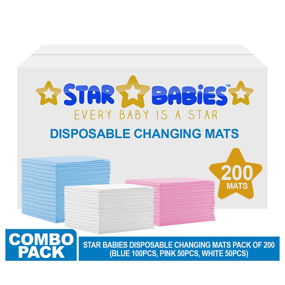 Star Babies - Disposable Changing mats (45x60cm) Large, Pack of 200 - Blue/Pink/White