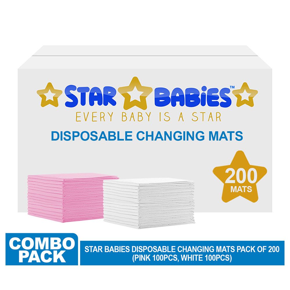 Star Babies - Disposable Changing mats (45x60cm) Large, Pack of 200 - Pink/White