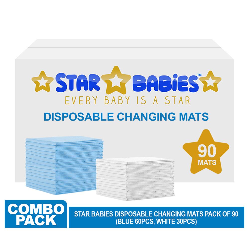 Star Babies - Disposable Changing mats (45x60cm) Large, Pack of 90 - Blue/White