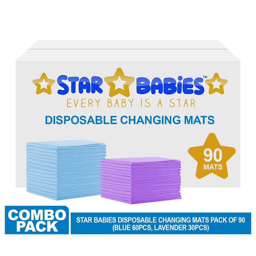 Star Babies - Disposable Changing mats (45x60cm) Large, Pack of 90 - Blue/Lavender