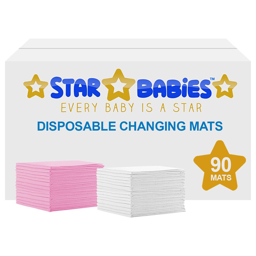 Star Babies - Disposable Changing mats (45x60cm) Large, Pack of 90 - Pink/White