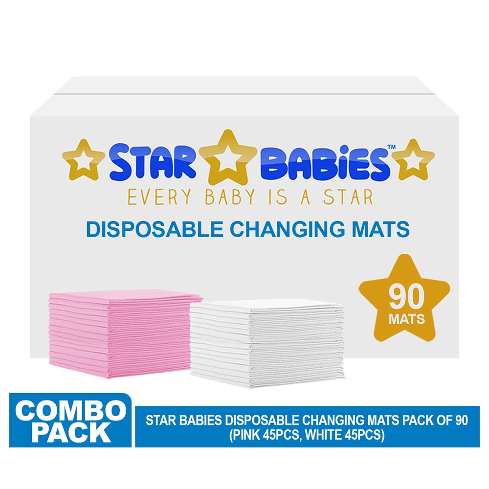 Star Babies - Disposable Changing mats (45x60cm) Large, Pack of 90 - Pink/White