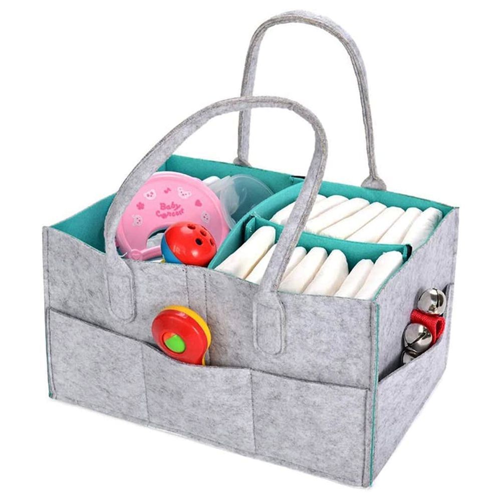 Star Babies - Diaper Caddy Organizer w/ Disposable Bibs & Unbreakable Spoon & Fork - Grey