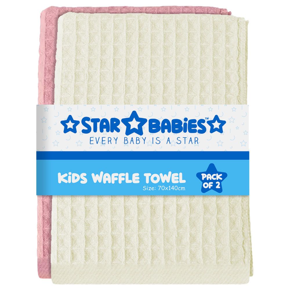 Star Babies - Waffle Towel Size Pink & Cream - Pack Of 2