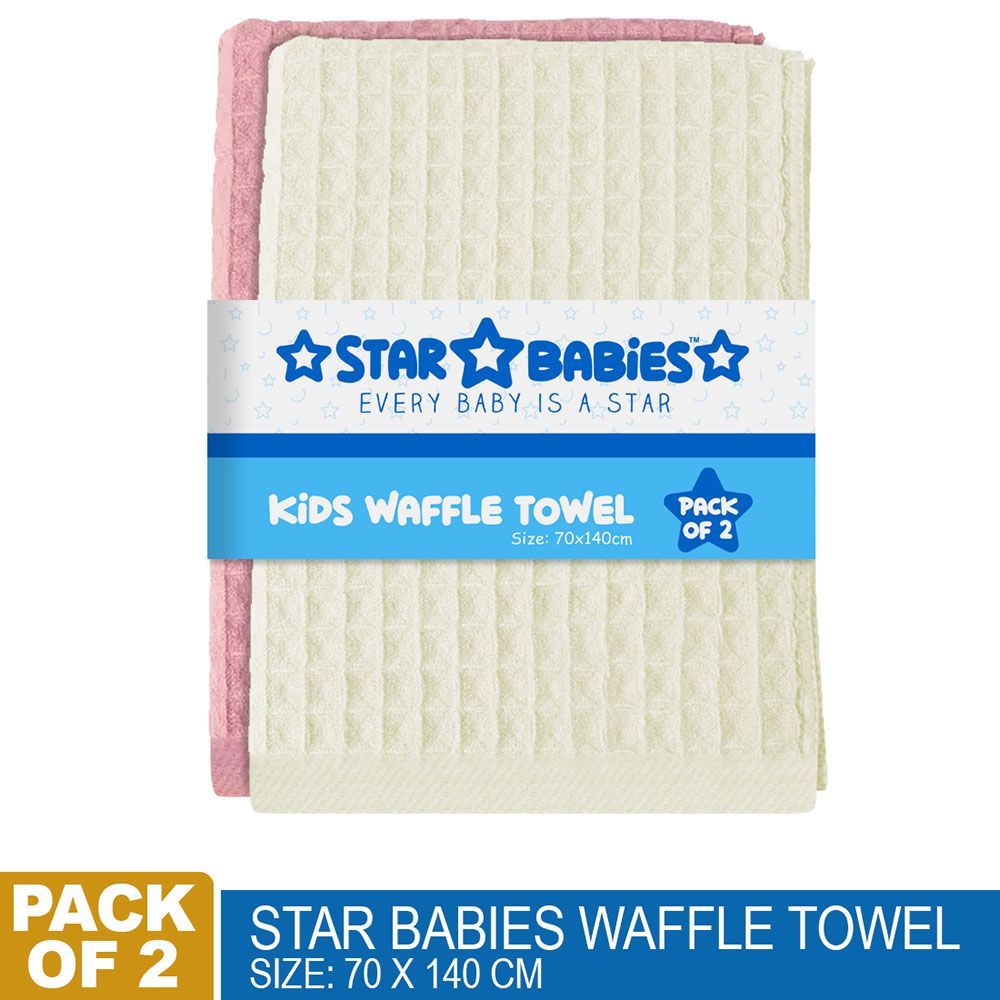 Star Babies - Waffle Towel Size Pink & Cream - Pack Of 2