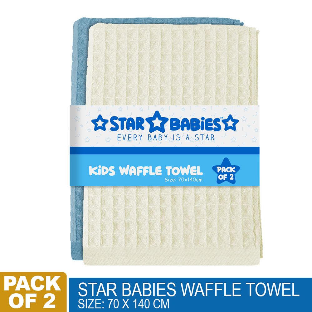 Star Babies - Waffle Towel Size Blue & Cream - Pack Of 2