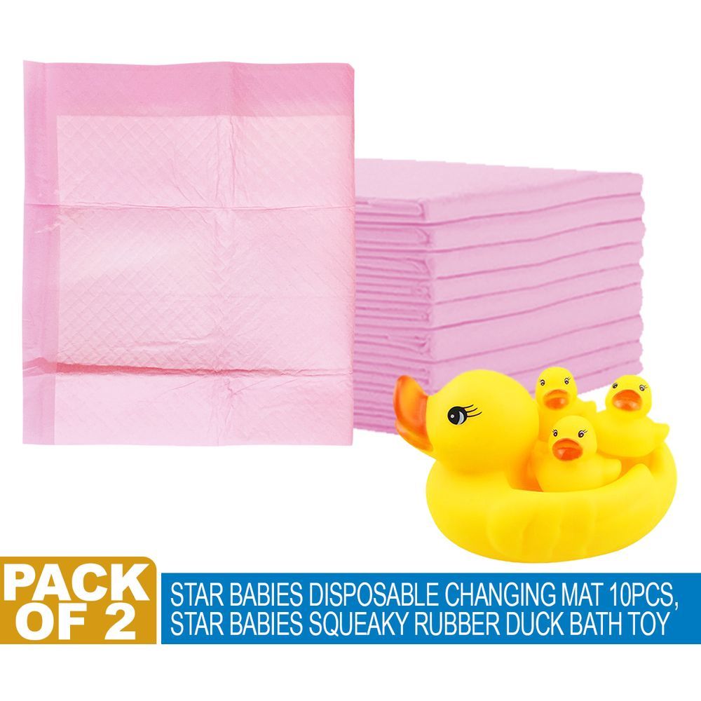 Star Babies - Disposable Changing Mats 10pcs & Rubber Duck Bath Toy Combo Set