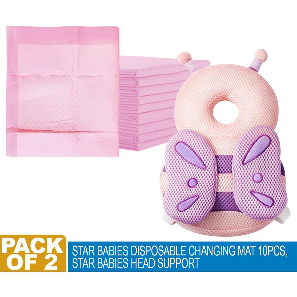 Star Babies - Disposable Changing Mats 10pcs & Baby Head Support Combo Set