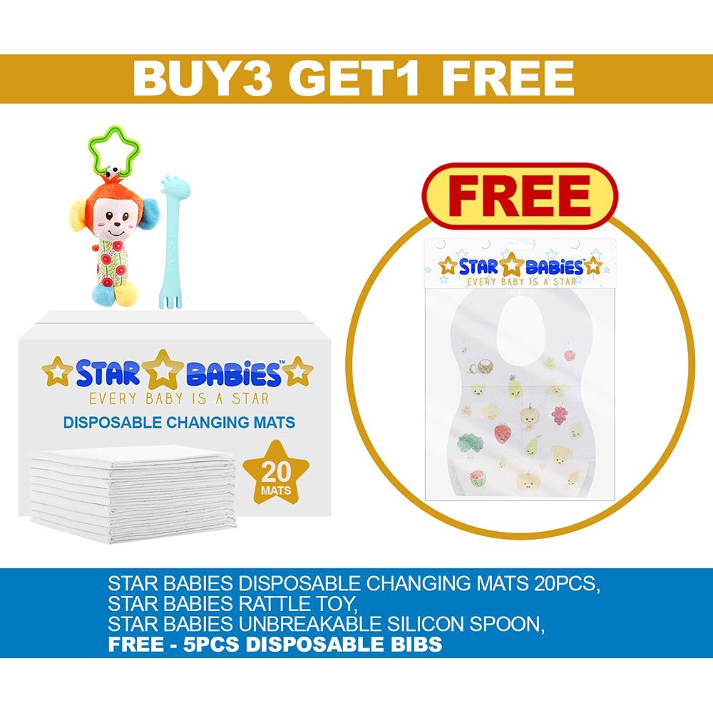 Star Babies - Changing Mat w/ Rattle Toy, Silicon Spoon & Bibs