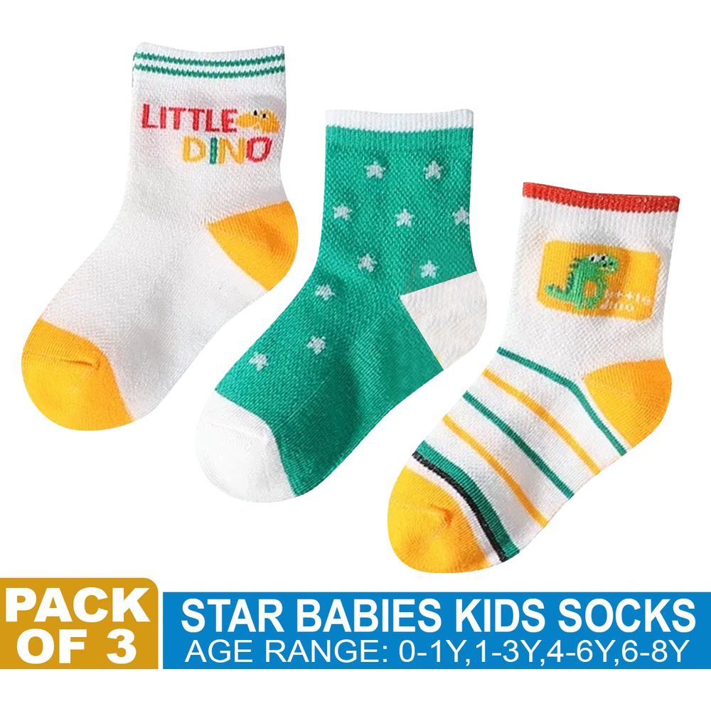 Star Babies - Kids Socks For Boys - Green/Yellow - Pack of 3