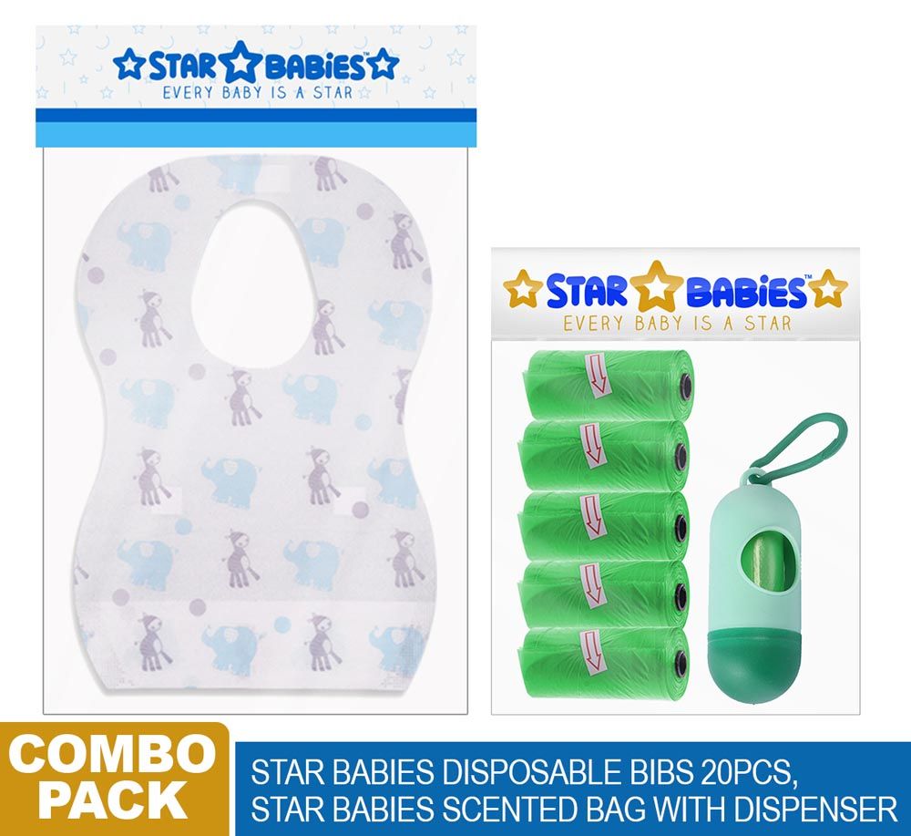 Star Babies - Combo Disposable Bibs 20 Pcs W/ Scented Bag 5 Pcs + Dispenser