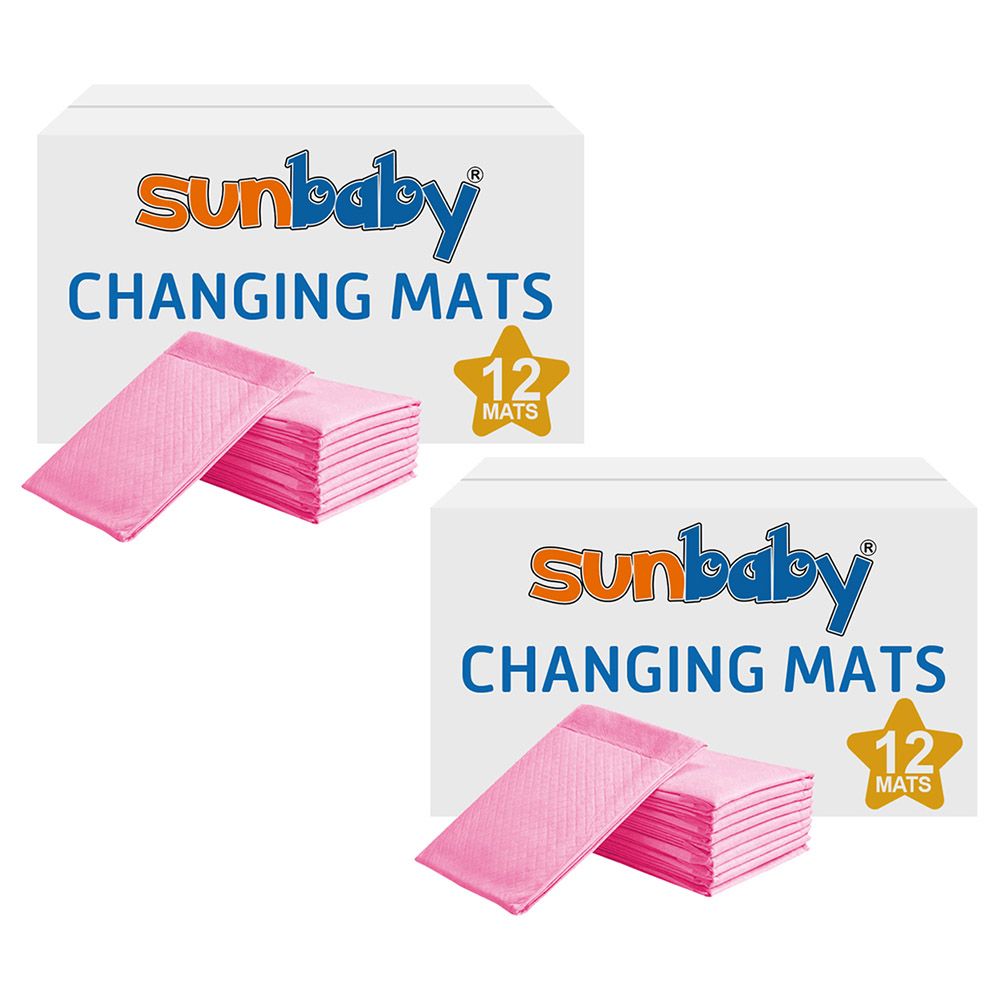 SunBaby - Disposable Changing mats (45x60cm) Large, Pack Of 12 - Pink