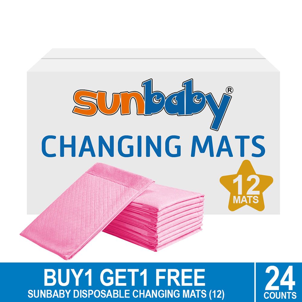 SunBaby - Disposable Changing mats (45x60cm) Large, Pack Of 12 - Pink