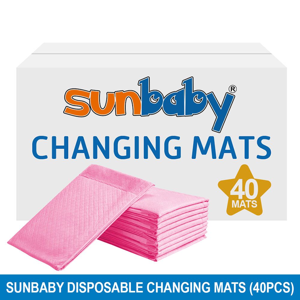 SunBaby - Disposable Changing mats (45x60cm) Large, Pack Of 40 - Pink