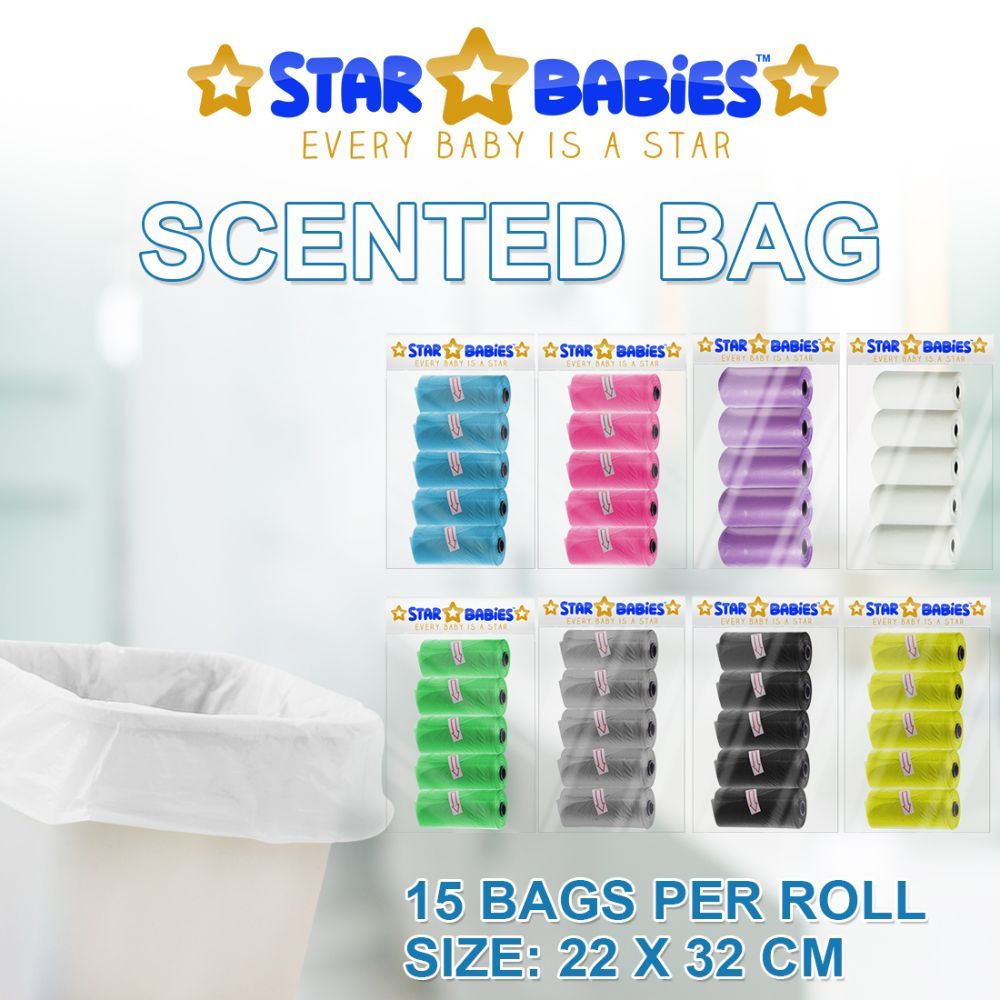 Star Babies - Scented Bag Pack of 5/75 Bags White & Assorted Dispenser