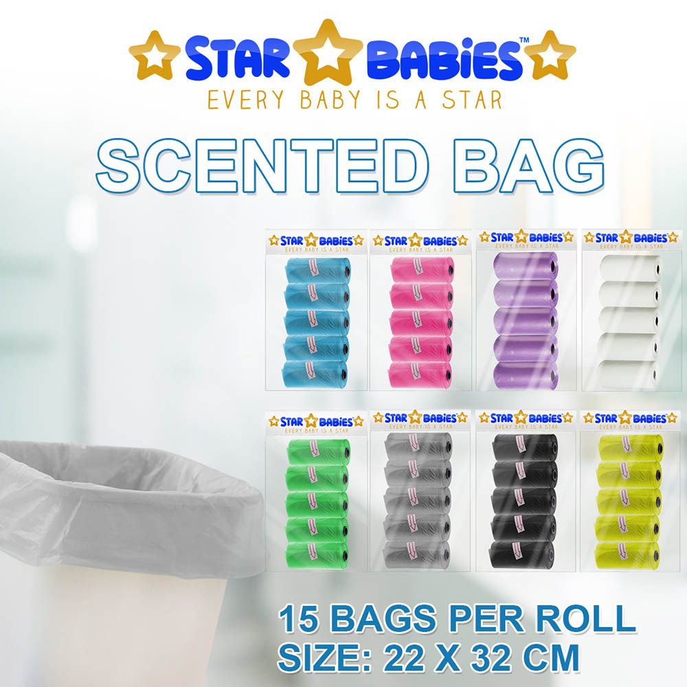 Star Babies - Scented Bag Pack of 5/75 Bags Grey & Assorted Dispenser