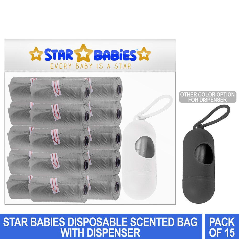 Star Babies Scented Bag Pack of 15/225 Bags Grey & Assorted Dispenser