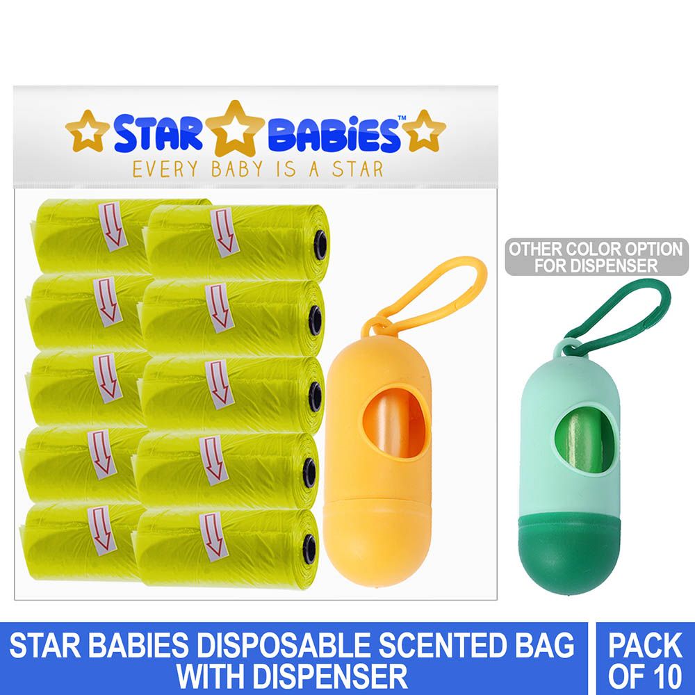 Star Babies - Scented Bag Pack of 10/150 Bags Yellow & Assorted Dispenser