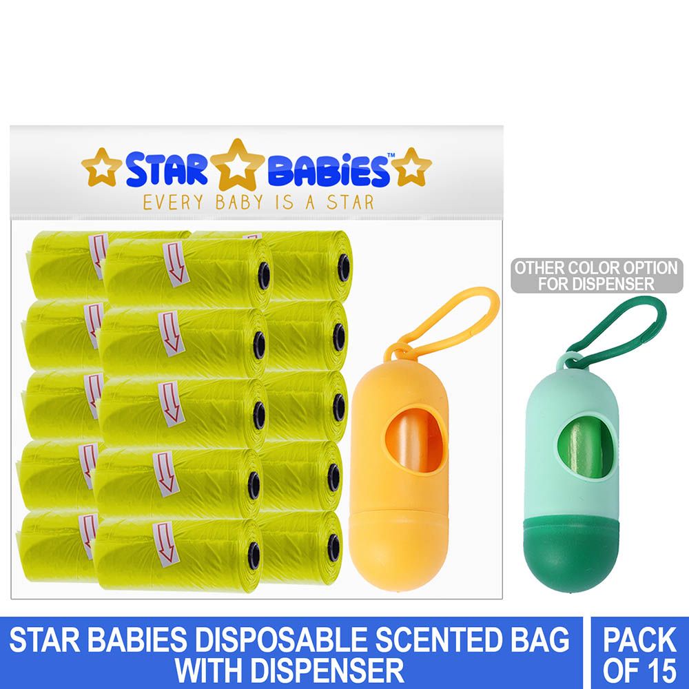 Star Babies Scented Bag Pack of 15/225 Bags Yellow & Assorted Dispenser