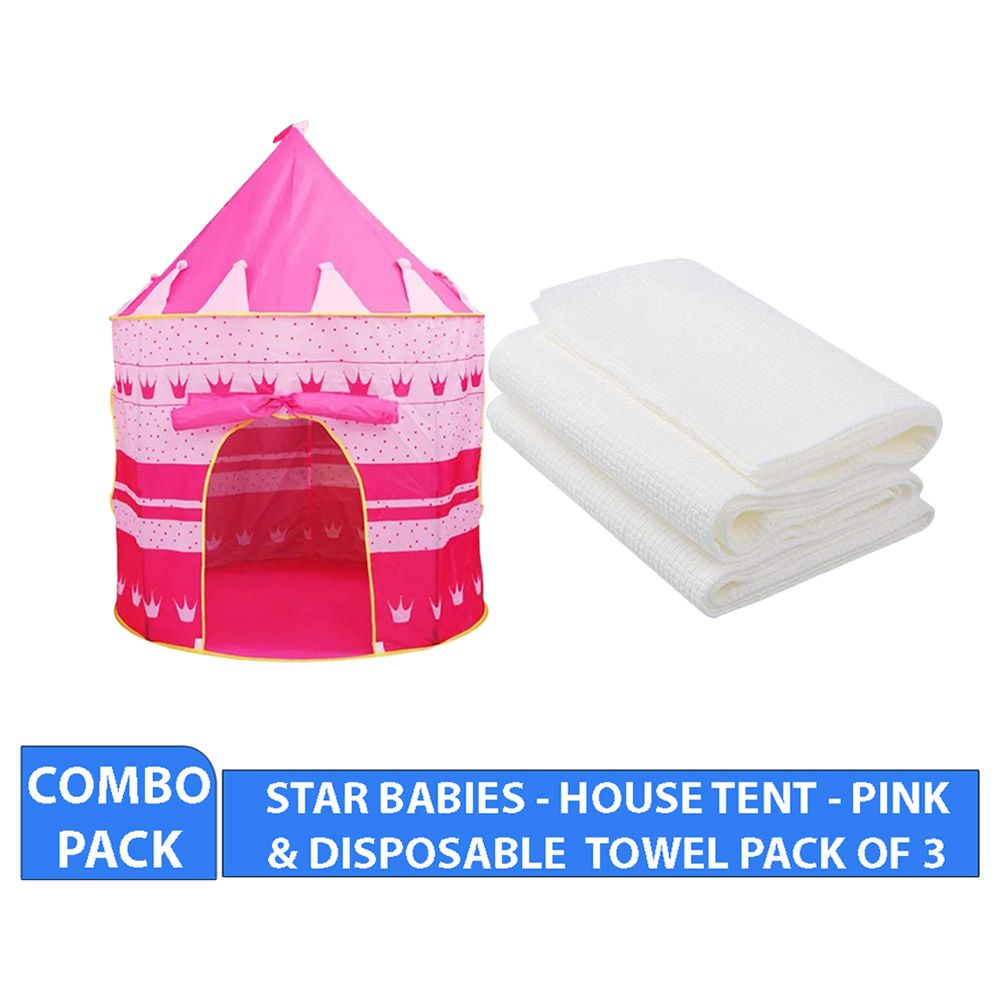 Star Babies - Play Tent House w/ Disposable Towel 3pcs - White