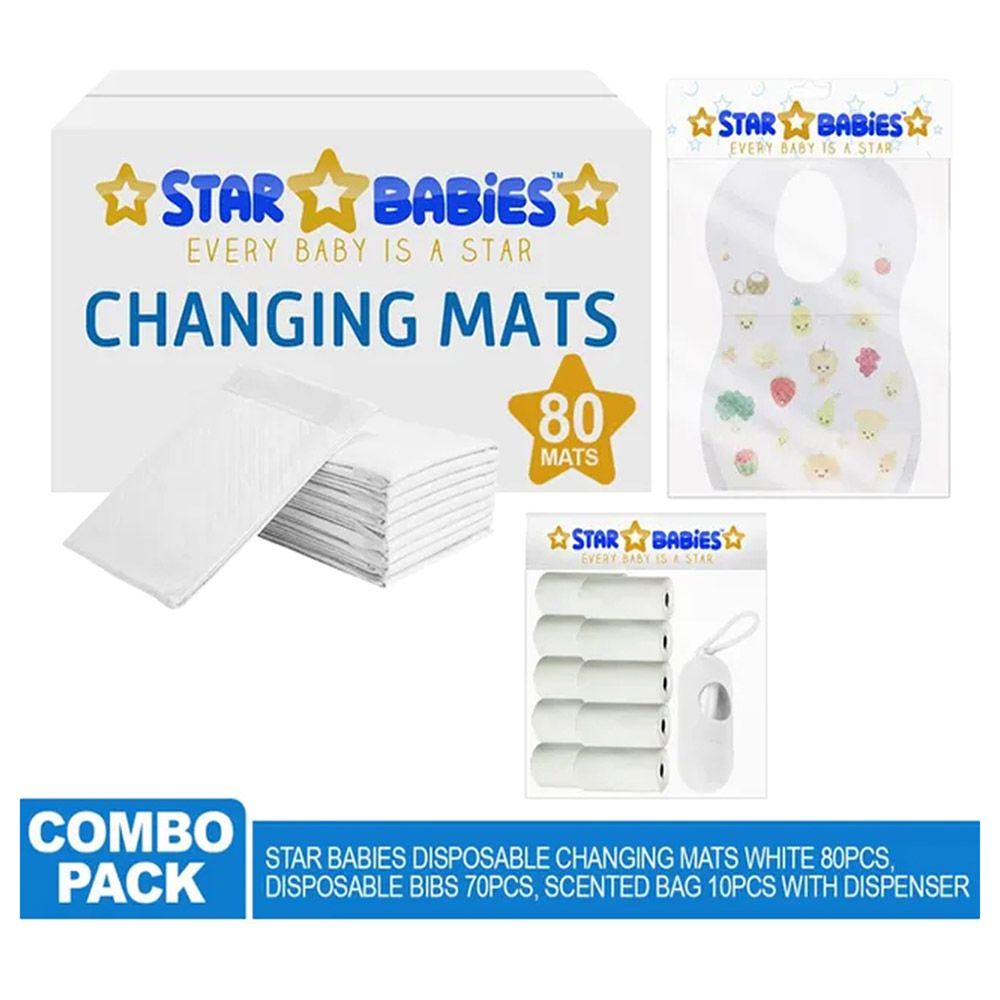 Star Babies - Changing Mat 80pcs & Scented Bag 5pcs & Bibs 70pcs - White